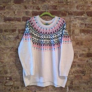 Aerie Fair Isle Multicolor White Crewneck Sweater